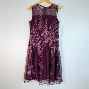 J. TAYLOR Purple Eggplant Sleeveless Floral Dress Lace Overlay Size 12 NWT $89